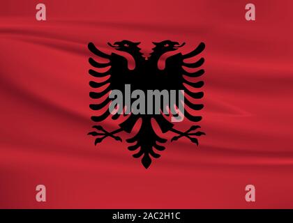 Waving Albania flag, official colors and ratio correct. Albania national flag. Vector illustration. Stock Vector
