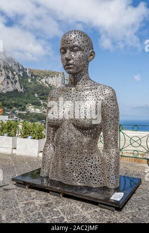 Capri, Italy - August 13, 2019: Seo Young Deok chain sculpture in Capri center Stock Photo