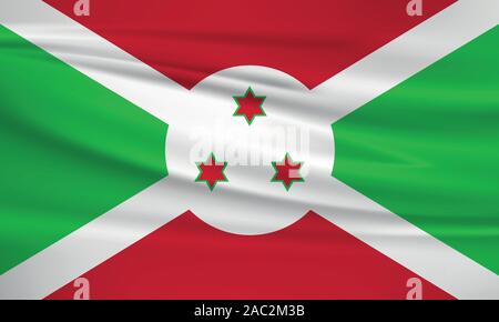Waving Burundi flag, official colors and ratio correct. Burundi national flag. Vector illustration. Stock Vector