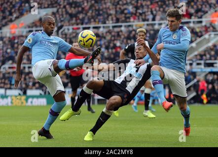 FERNANDINHO ISAAC HAYDEN, JOHN STONES, NEWCASTLE UNITED FC V MANCHESTER CITY FC  PREMIER LEAGUE, 2019 Stock Photo