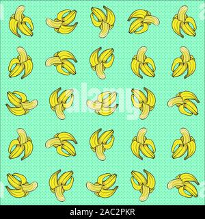 Banana Pattern postcard wallpaper Set Illustration vector On art cartoons style Dots Colorful background Stock Vector