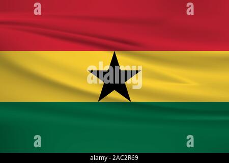 Waving Ghana flag, official colors and ratio correct. Ghana national flag. Vector illustration. Stock Vector