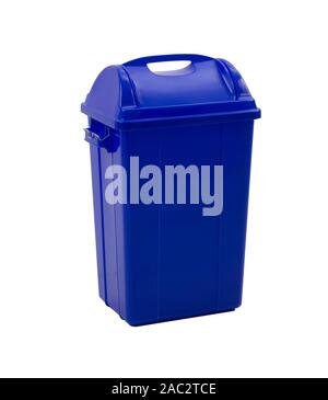 blue trash bin isolated on white background Stock Photo