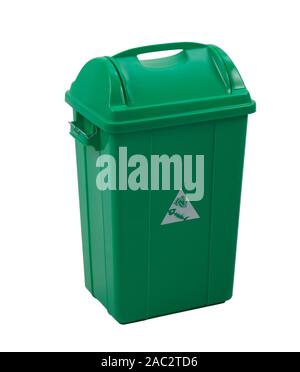 green trash bin for organic garbage isolated on white background Stock Photo
