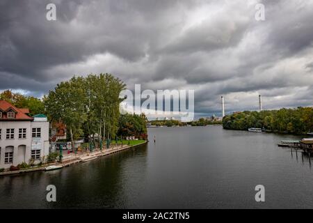 Insel Berlin on the River Spree next to Treptower Park, Berlin, Germany Stock Photo