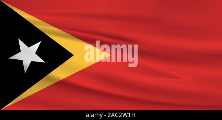 Waving East Timor flag, official colors and ratio correct. East Timor national flag. Vector illustration. Stock Vector