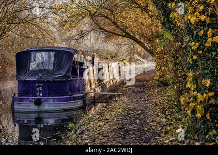 Winter morning, River Stort, Narrow Boat Stock Photo