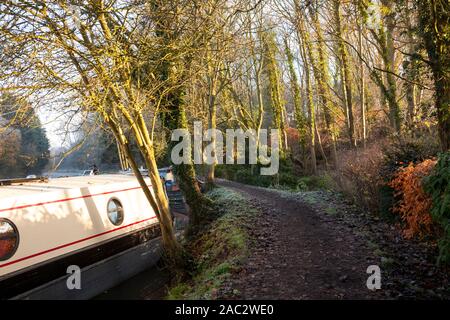 Winter morning, River Stort, Narrow Boats Stock Photo