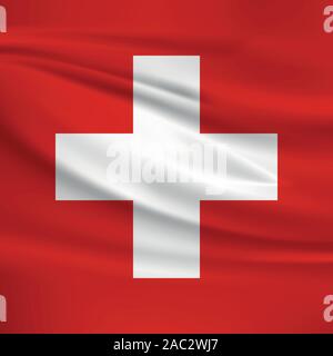 Waving Switzerland flag, official colors and ratio correct. Switzerland national flag. Vector illustration. Stock Vector