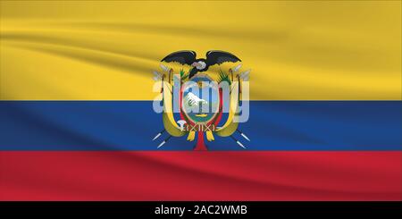 Waving Ecuador flag, official colors and ratio correct. Ecuador national flag. Vector illustration. Stock Vector