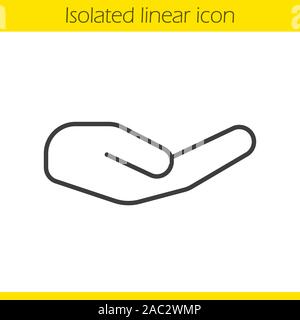 Begging hand gesture linear icon. Thin line illustration. Outstretched cupped hand contour symbol. Vector isolated outline drawing Stock Vector