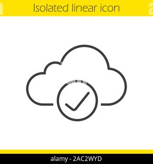 Cloud storage linear icon. Thin line illustration. Cloud computing check mark. Access granted contour symbol. Vector isolated outline drawing Stock Vector