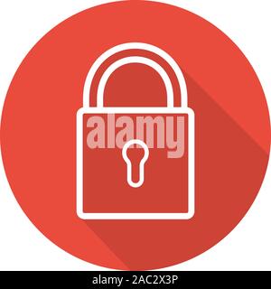 Lock flat linear long shadow icon. Closed padlock. Security. Vector line symbol Stock Vector