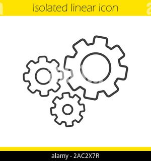Cogwheels linear icon. Gears thin line illustration. Cogs contour symbol. Vector isolated outline drawing Stock Vector