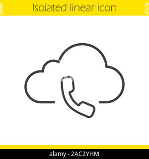 Cloud computing call center linear icon. Handset thin line illustration. Web storage support service concept. Contour symbol. Vector isolated outline Stock Vector
