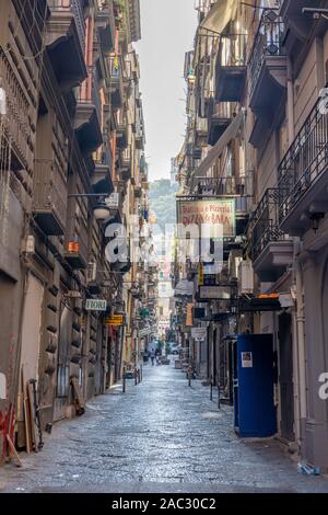 Naples, Italy - August 15, 2019: City street with residents balcony in historic center Stock Photo