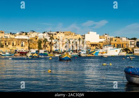 view of the port of Marsaxlokk city on the island of malta Stock Photo