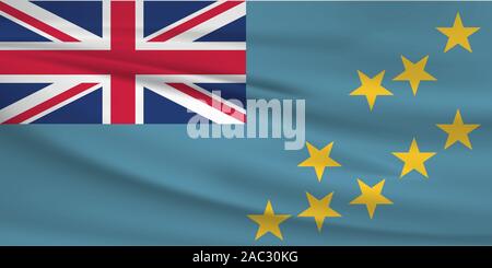 Waving Tuvalu flag, official colors and ratio correct. Tuvalu national flag. Vector illustration. Stock Vector