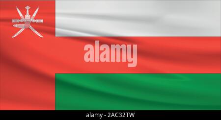 Waving Oman flag, official colors and ratio correct. Oman national flag. Vector illustration. Stock Vector