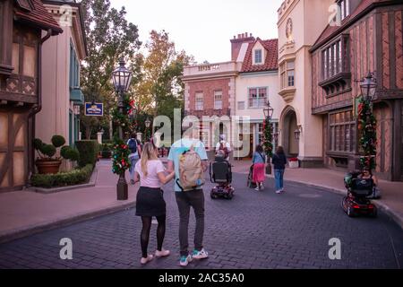 Orlando, Florida . November 18, 2019. People walking in United Kingdom Pavillion area at Epcot Stock Photo