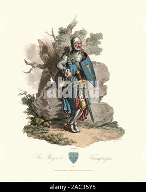 Sir Roger de Trumpington, a crusader knight from 1289. Ancient costumes of England, 1813 Stock Photo