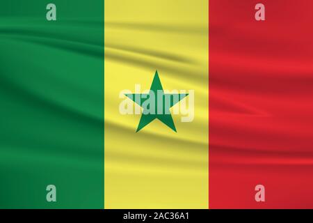 Waving Senegal flag, official colors and ratio correct. Senegal national flag. Vector illustration. Stock Vector