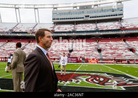 Columbia, SC, USA. 30th Nov, 2019. Clemson Tigers head coach Dabo Swinney walks the field before the NCAA matchup at Williams-Brice Stadium in Columbia, SC. (Scott Kinser/Cal Sport Media). Credit: csm/Alamy Live News Stock Photo