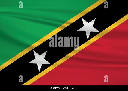 Waving Saint Kitts Nevis flag, official colors and ratio correct. Saint Kitts Nevis national flag. Vector illustration. Stock Vector