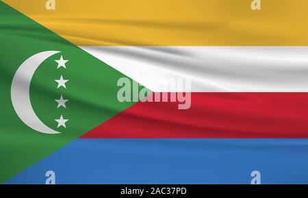 Waving Comoros flag, official colors and ratio correct. Comoros national flag. Vector illustration. Stock Vector