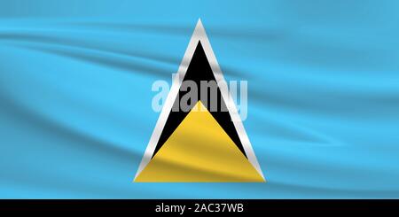 Waving Saint Lucia flag, official colors and ratio correct. Saint Lucia national flag. Vector illustration. Stock Vector