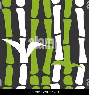 bamboo, nature green seamless pattern, vector background with tropical plants, hand drawn endless pattern Stock Vector