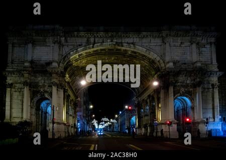 Genoa, Italy Monumental bridge at night in christamas time Stock Photo