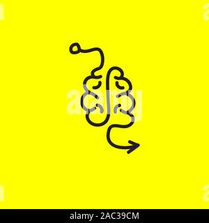 Brain and arrow, line hand drawn icon, thinking process symbol, vector illustration Stock Vector