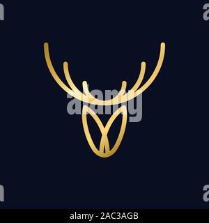 deer logo, line gold abstract minimal icon, head of reindeer, vector illustration Stock Vector
