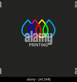 cmyk logo, print drops icon, cmyk and rgb, line vector minimal sign Stock Vector
