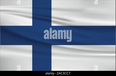 Waving Finland flag, official colors and ratio correct. Finland national flag. Vector illustration. Stock Vector