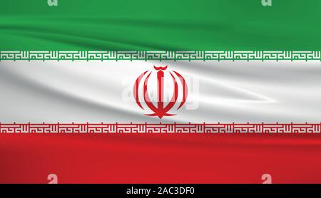 Waving Iran flag, official colors and ratio correct. Iran national flag. Vector illustration. Stock Vector