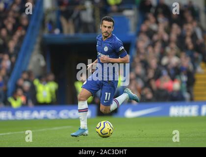 London, UK. 30th Nov, 2019. Pedro of Chelsea during the Chelsea vs West Ham Premier League match at Stamford Bridge London 30th November 2019-EDITORIAL USE ONLY No use with unauthorised audio, video, data, fixture lists (outside the EU), club/league logos or 'live' services. Online in-match use limited to 45 images ( 15 in extra time). No use to emulate moving images. No use in betting, games or single club/league/player publications/services- Credit: MARTIN DALTON/Alamy Live News Stock Photo