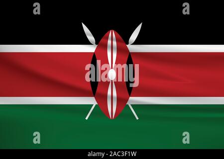 Waving Kenya flag, official colors and ratio correct. Kenya national flag. Vector illustration. Stock Vector