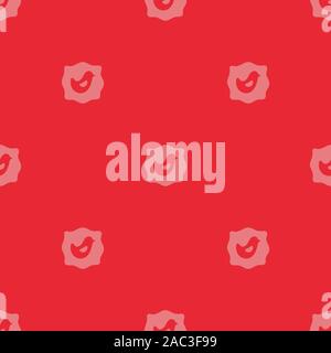 Folk doodle art. Red Background with small bird in a frame. Geometry seamless pattern Stock Vector