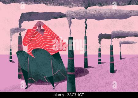 Eco-anxiety and eco-depression caused by global climate change. Colorful concept. Stock Photo