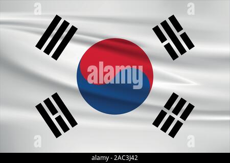 Waving South Korea flag, official colors and ratio correct. South Korea national flag. Vector illustration. Stock Vector
