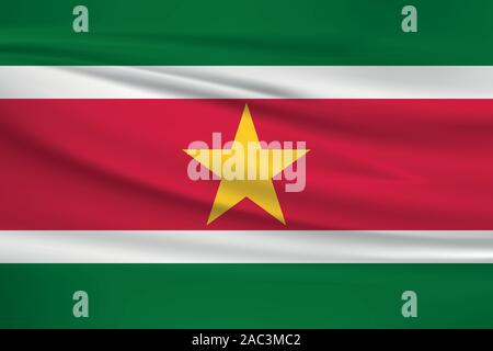 Waving Suriname flag, official colors and ratio correct. Suriname national flag. Vector illustration. Stock Vector