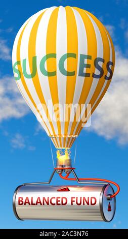 Balanced fund and success - shown as word Balanced fund on a fuel tank and a balloon, to symbolize that Balanced fund contribute to success in busines Stock Photo