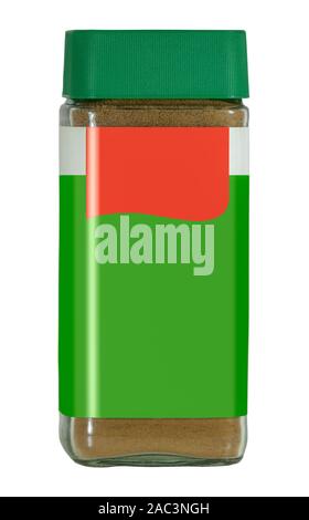 A Retro Style Jar Of Instant Granulated Coffee With A Blank Green And Red Label On A White Background Stock Photo