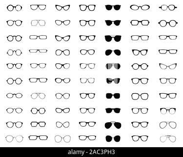 Black silhouettes of different eyeglasses on a white background Stock Photo