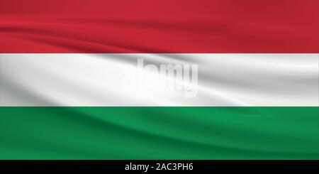Waving Hungary flag, official colors and ratio correct. Hungary national flag. Vector illustration. Stock Vector