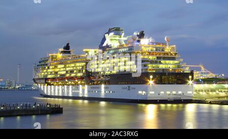 Celebrity Millennium cruise ship docked at the Yokohama International Passenger Terminal. Stock Photo