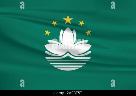Waving Macau flag, official colors and ratio correct. Macau national flag. Vector illustration. Stock Vector