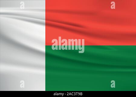 Waving Madagascar flag, official colors and ratio correct. Madagascar national flag. Vector illustration. Stock Vector